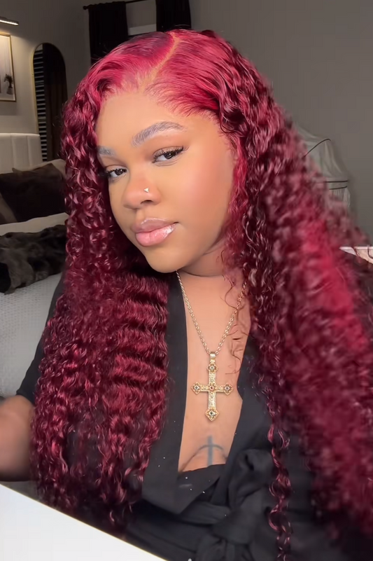 Rozillo Hair 13x6 Burgundy Deep Wave Wig