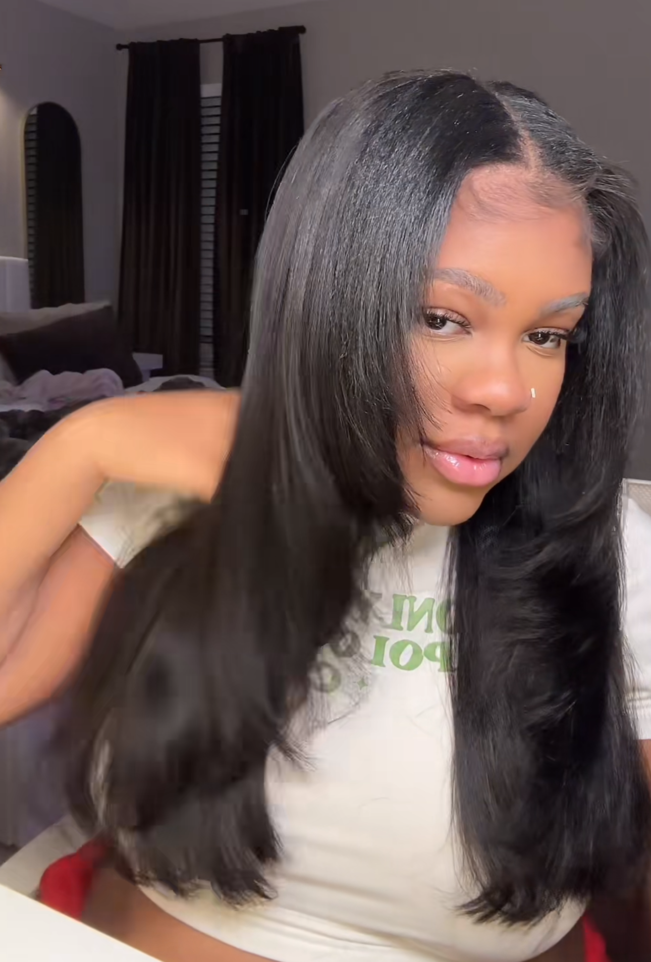Klaiyi Hair kinky straight v part wig